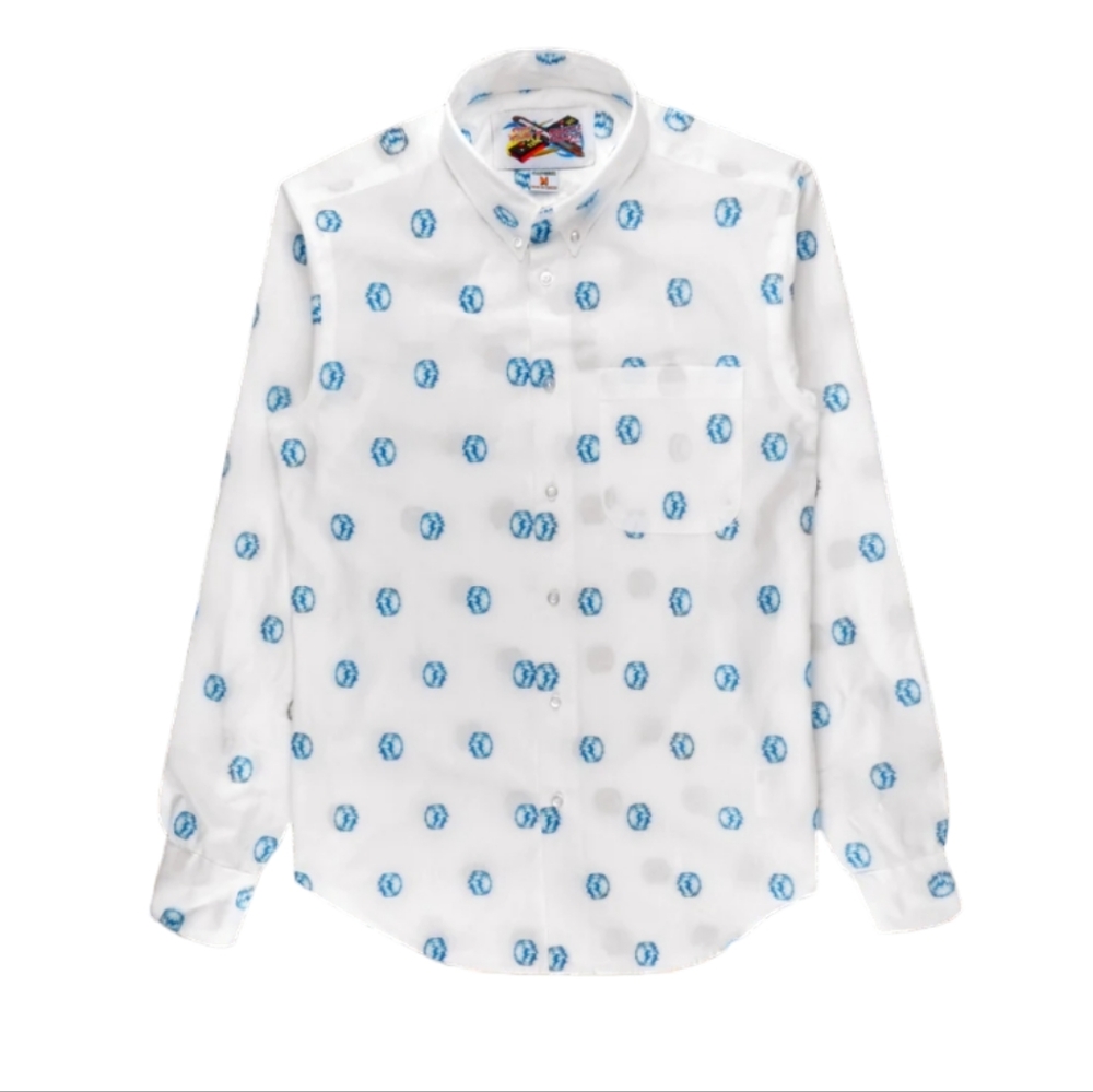 NAKED & FAMOUS x Street Fighter 2 shirt white Hadouken jacquard size medium